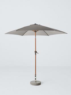 John Lewis Wood-Effect Wind-Up Parasol, 2.7m, Grey