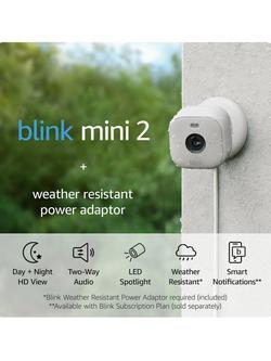 Amazon Blink Mini 2 Smart Security HD Camera with Weather-Resistant Power Adaptor, White - view 2, White