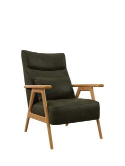 John Lewis Hendricks High Back Leather Accent Chair, Light Leg, Demetra Green