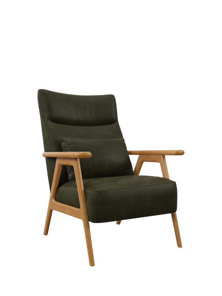 John Lewis Hendricks High Back Leather Accent Chair, Light Leg, Demetra Green