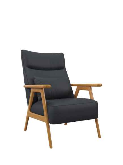 John Lewis Hendricks High Back Leather Accent Chair, Light Leg, Matt Navy