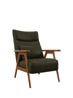 John Lewis Hendricks High Back Accent Chair, Leather, Dark leg, Demetra Green