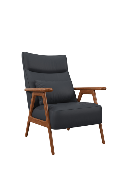 John Lewis Hendricks High Back Accent Chair, Leather, Dark leg, Matt Navy