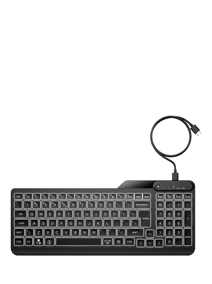 HP 400 Backlit Wired Keyboard, Black, Black
