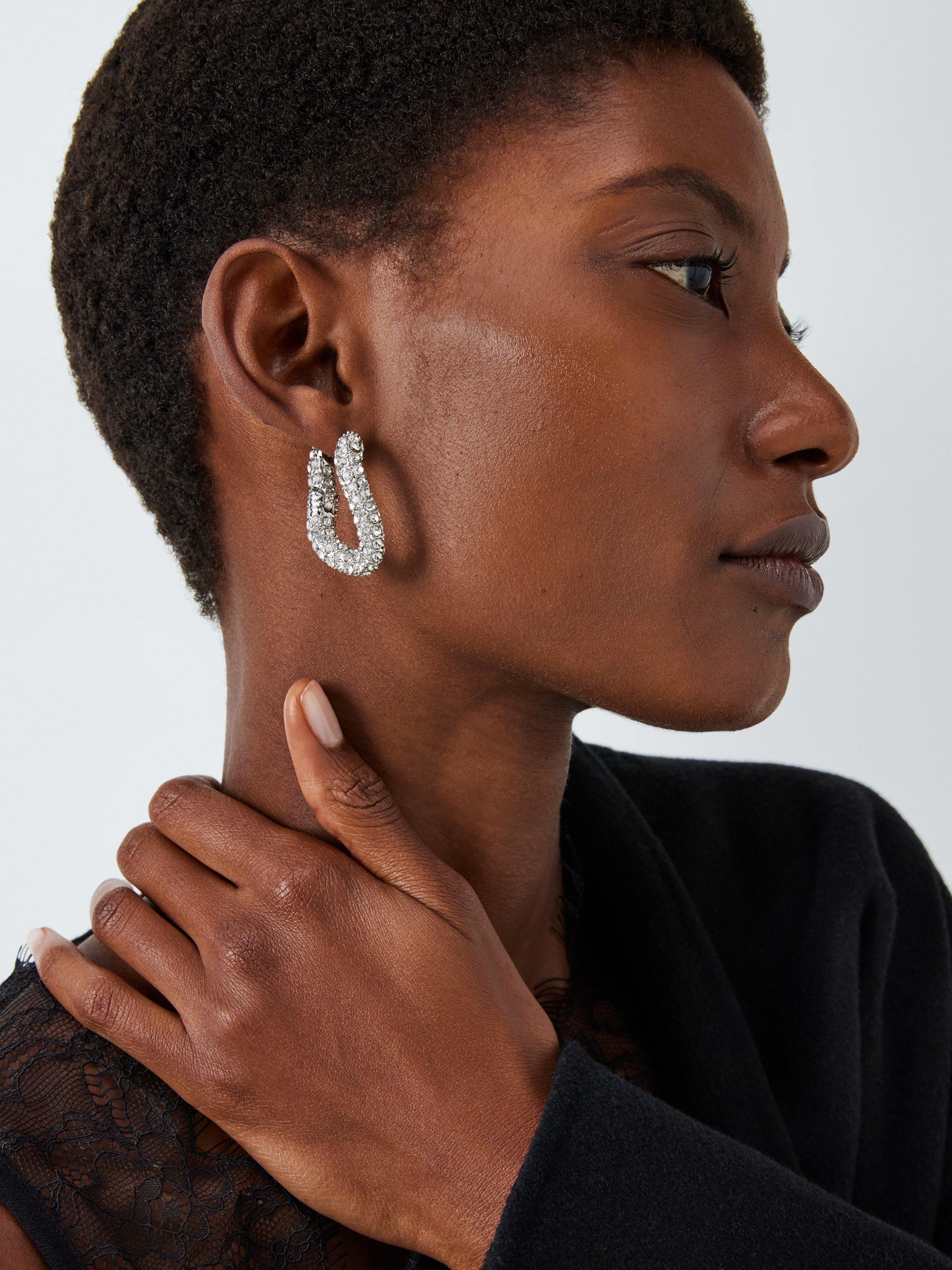 John Lewis Diamante Irregular Wave Hoop Earrings Silver