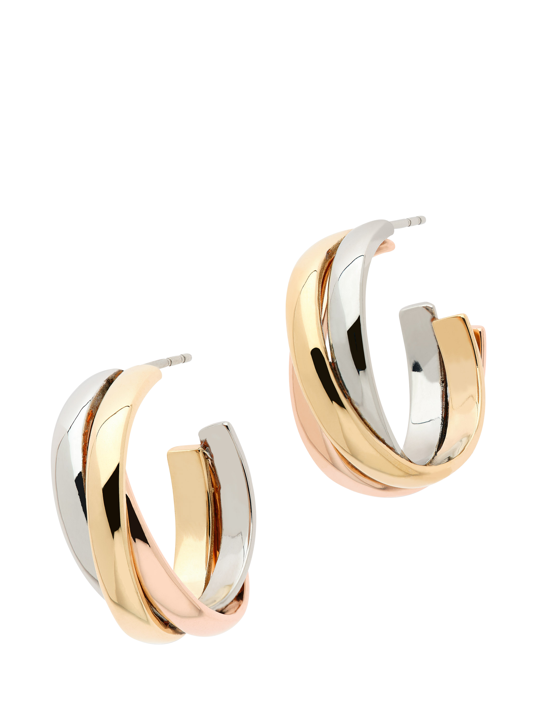 Product image 1 of 2, which shows Melissa Odabash Tri-Colour Hoop Earrings, Gold