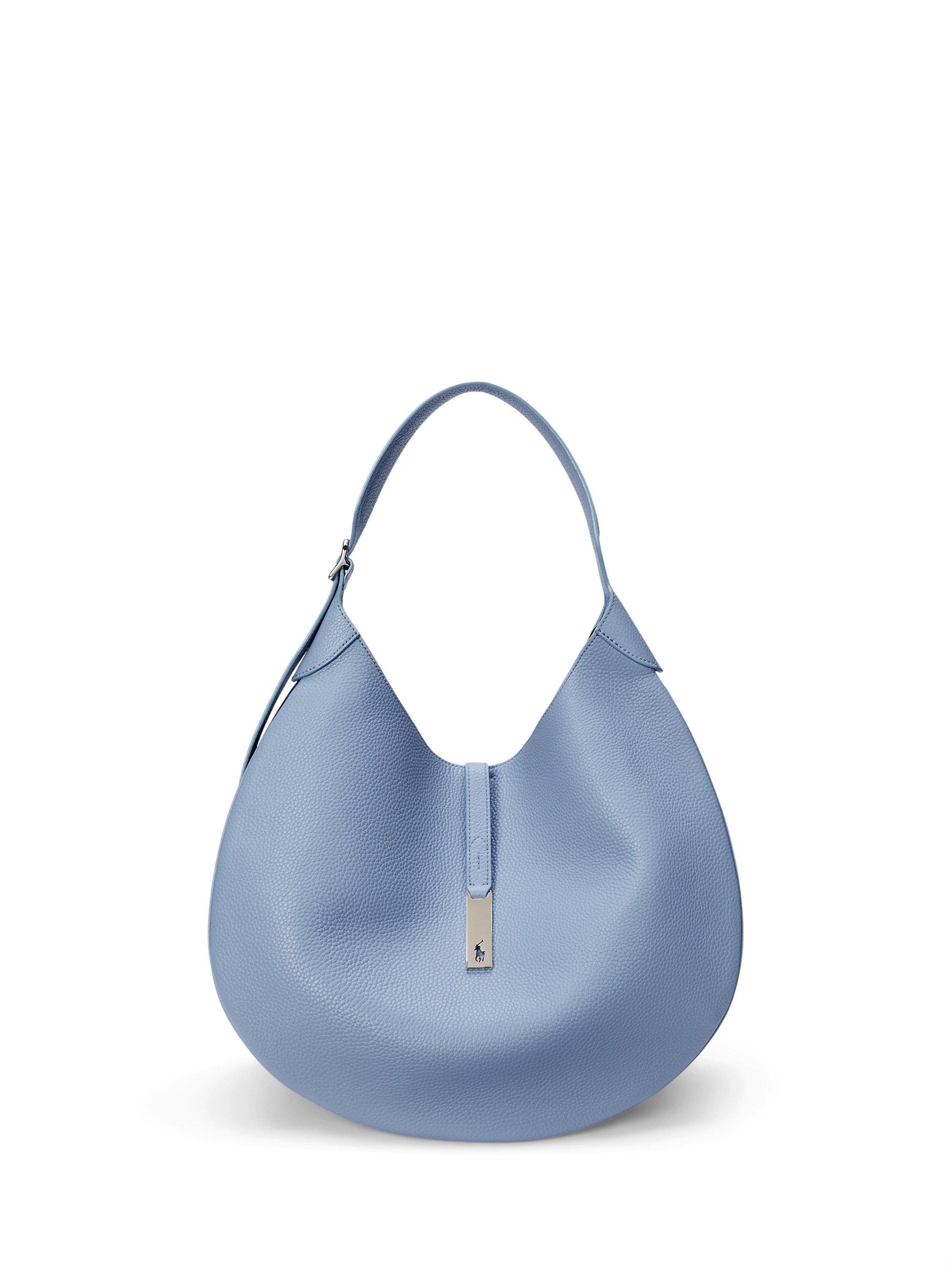 Product image 1 of 5, which shows Polo Ralph Lauren Polo ID Leather Medium Shoulder Bag, Faded Denim