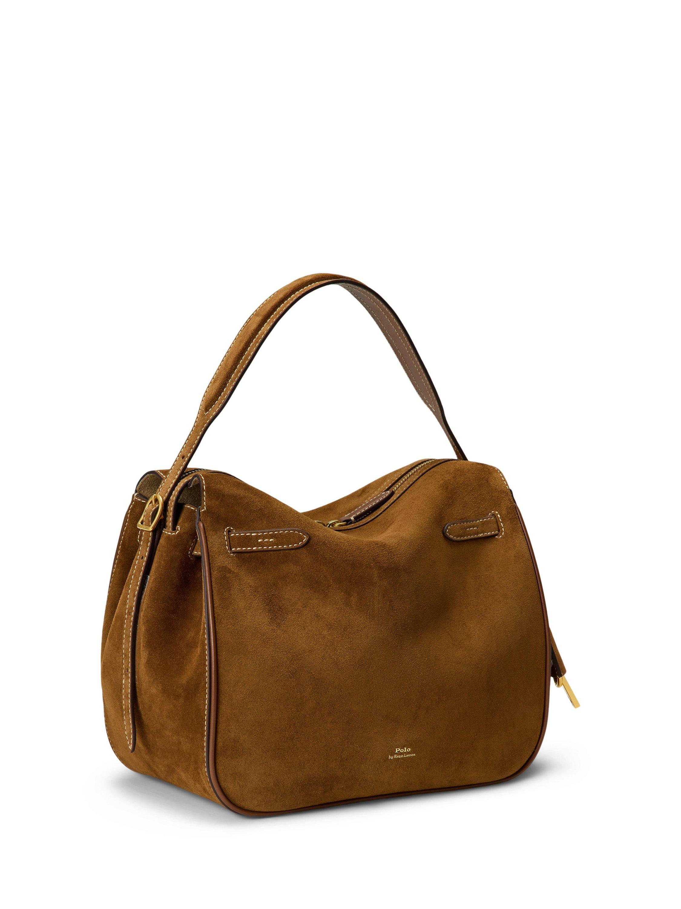 Product image 3 of 7, which shows Polo Ralph Lauren Polo ID Suede Satchel, Cinnamon/Cuoio