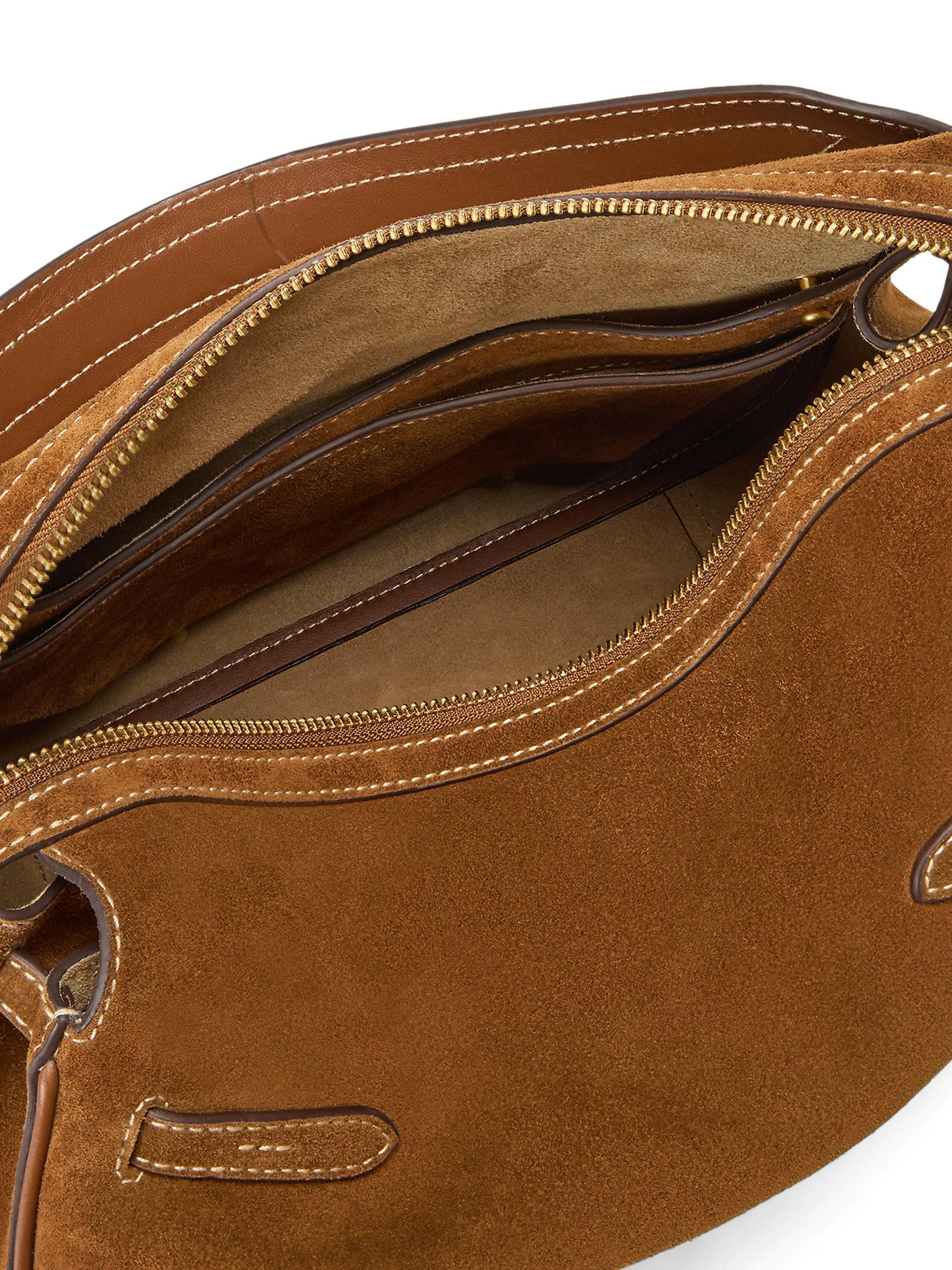 Product image 5 of 7, which shows Polo Ralph Lauren Polo ID Suede Satchel, Cinnamon/Cuoio