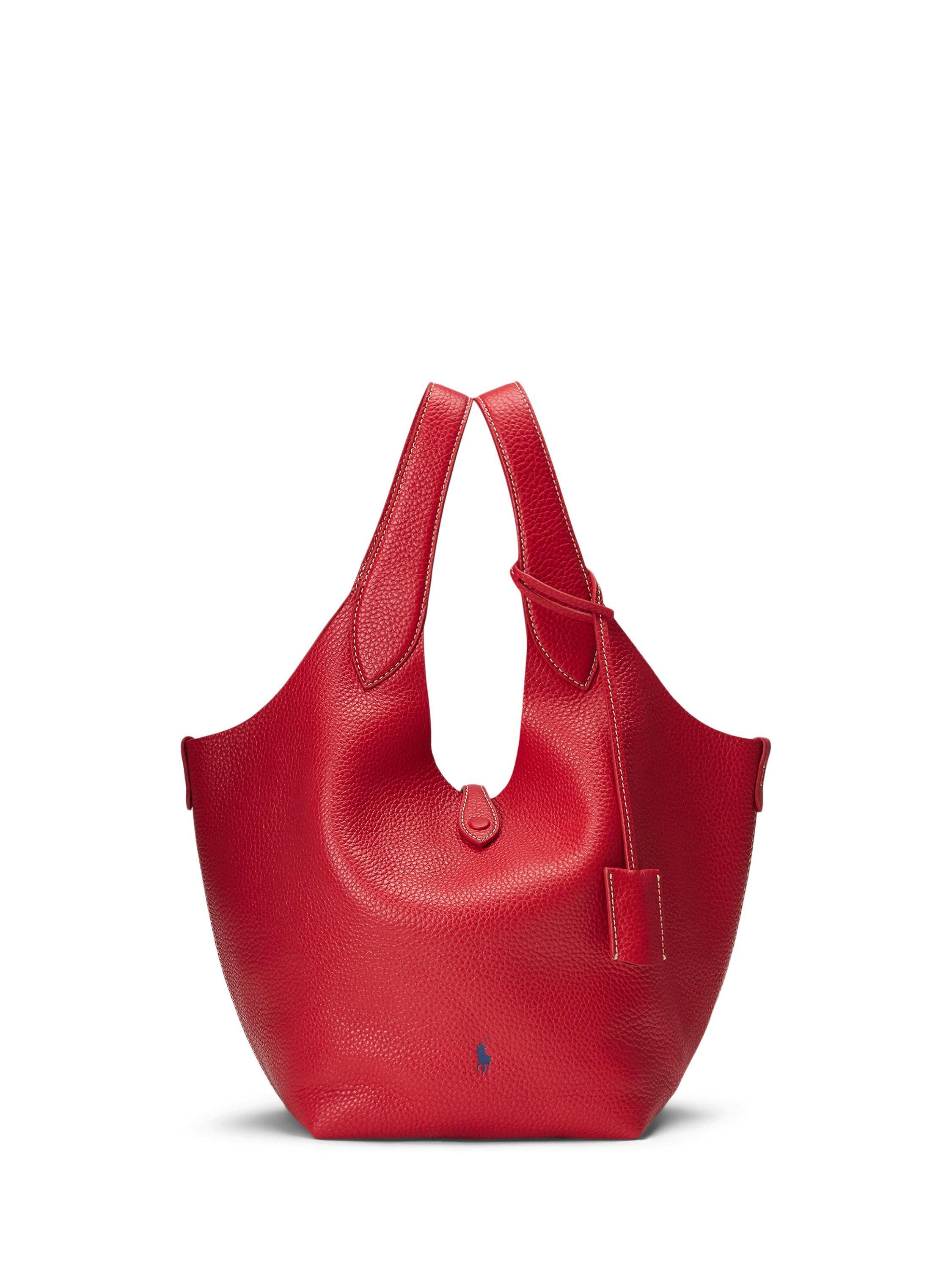 Product image 1 of 6, which shows Polo Ralph Lauren Leather Tote Bag, Red