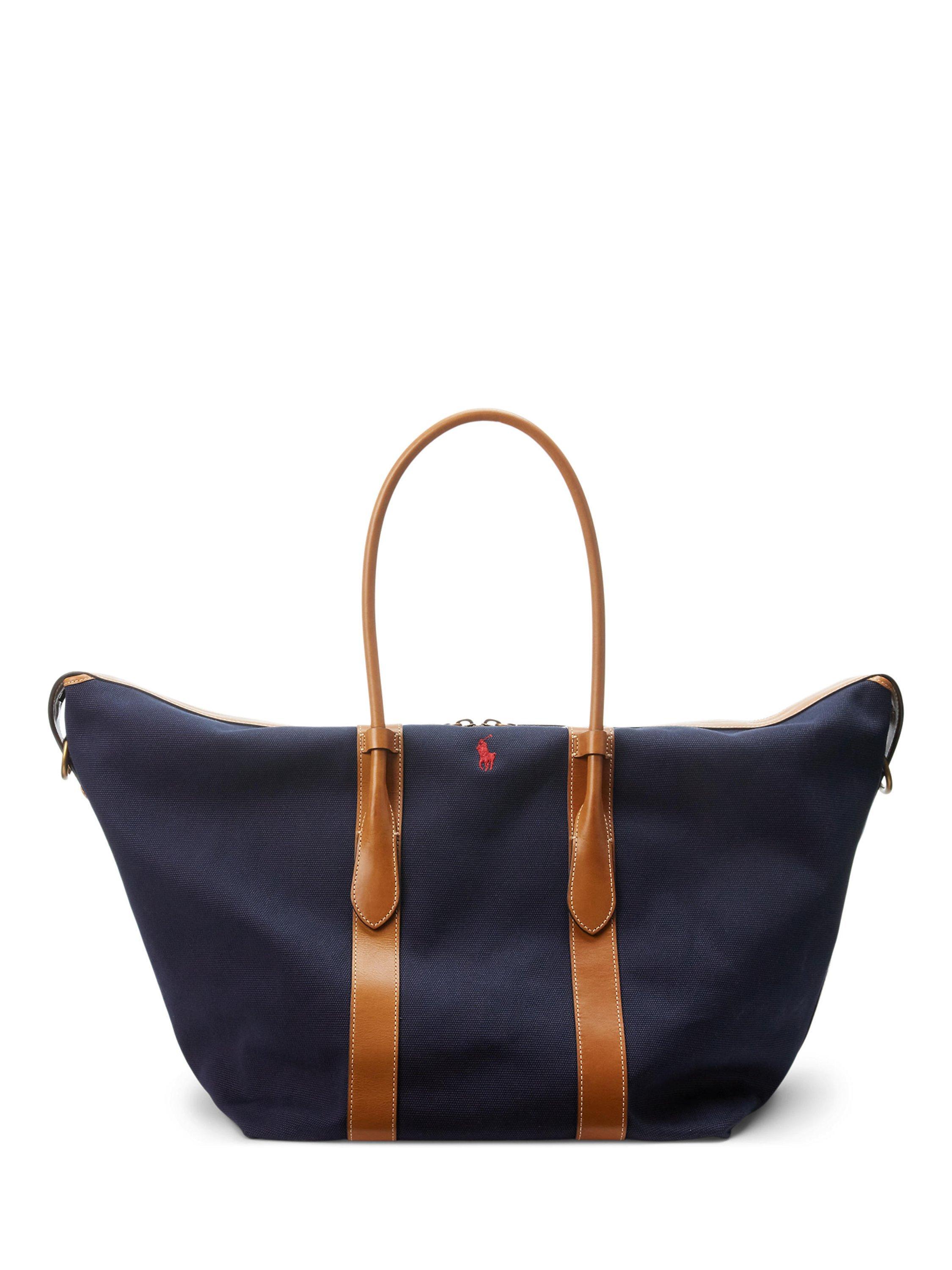 Product image 1 of 6, which shows Polo Ralph Lauren XL Tote Bag, Navy/Cuoio