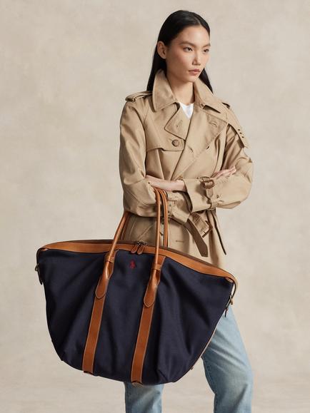 Polo Ralph Lauren XL Tote Bag, Navy/Cuoio - view 2, Navy/Cuoio