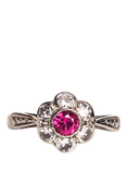 L & T Heirlooms Pre-Loved Rhodium Plated 9ct Yellow Gold Ruby and Cubic Zirconia Floral Cluster Ring