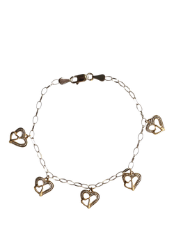 L & T Heirlooms Pre-Loved 9ct Yellow and White Gold Diamond Set Heart Charm Bracelet, Multi