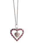 L & T Heirlooms Pre-Loved Diamond and Pink Sapphire Double Heart Pendant Necklace