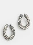 HUSH Large Pia Crystal Pave Twist Hoop Earrings, Silver