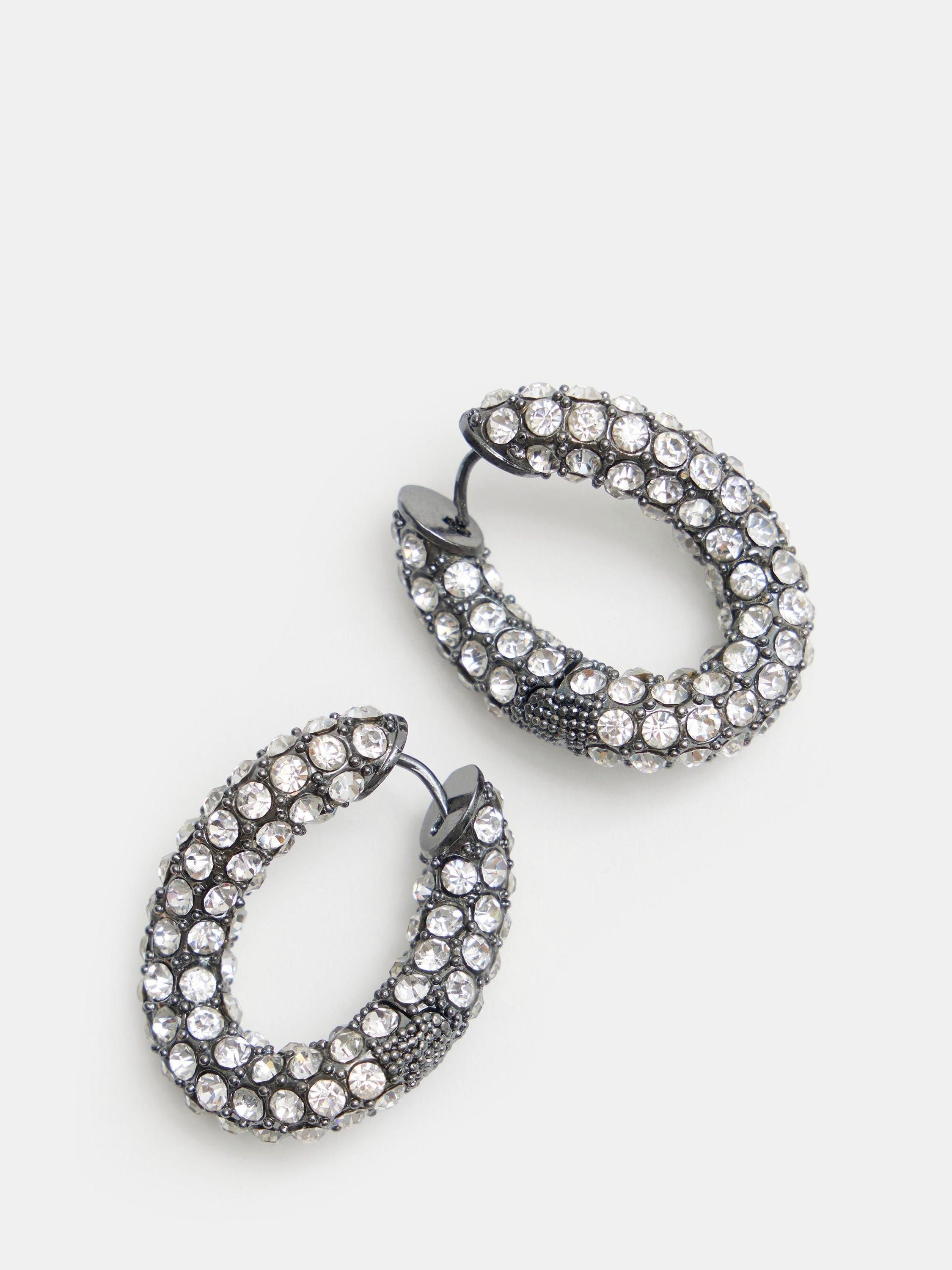 Product image 3 of 6, which shows HUSH Large Pia Crystal Pave Twist Hoop Earrings, Silver
