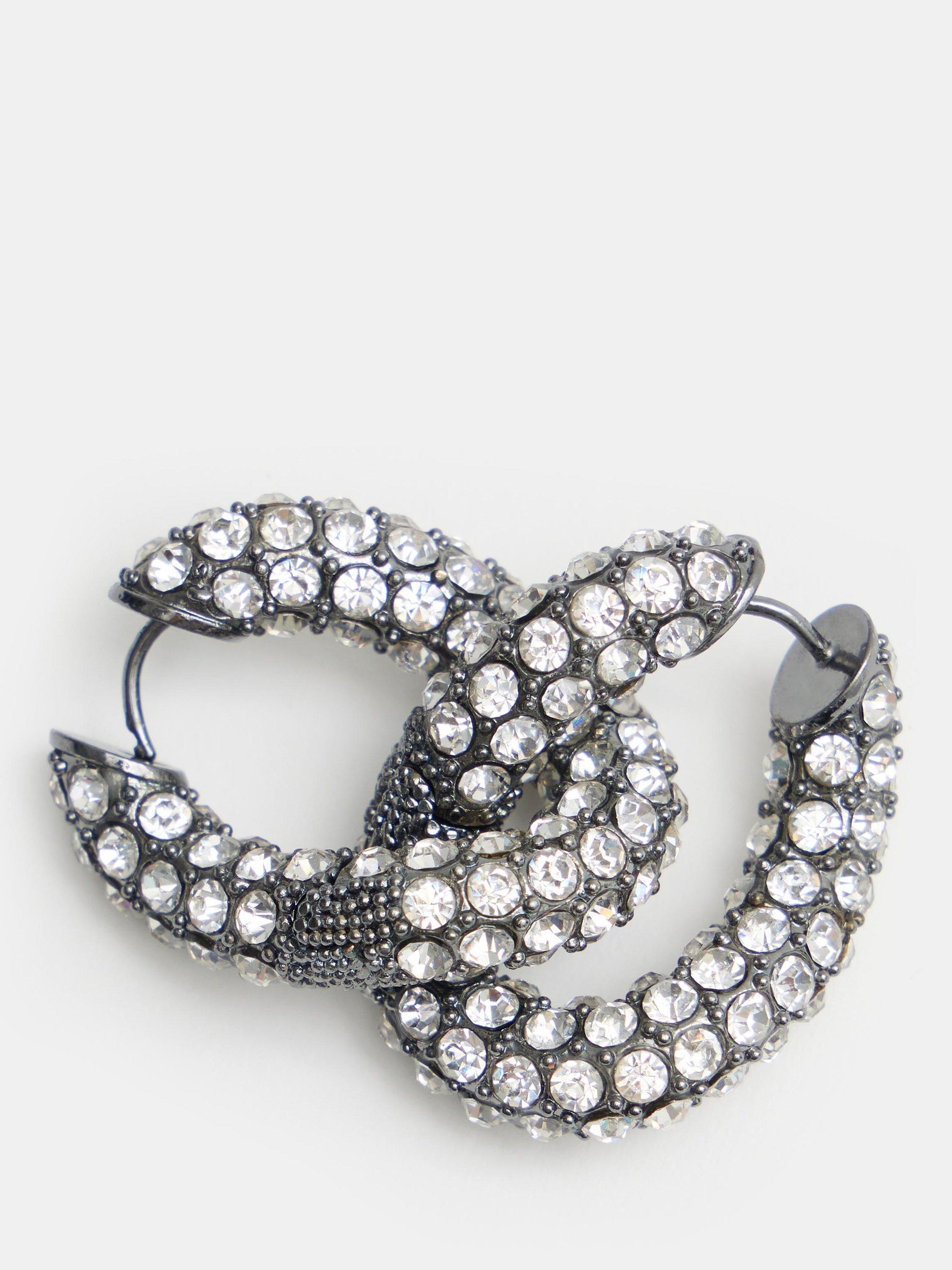 Product image 6 of 6, which shows HUSH Large Pia Crystal Pave Twist Hoop Earrings, Silver