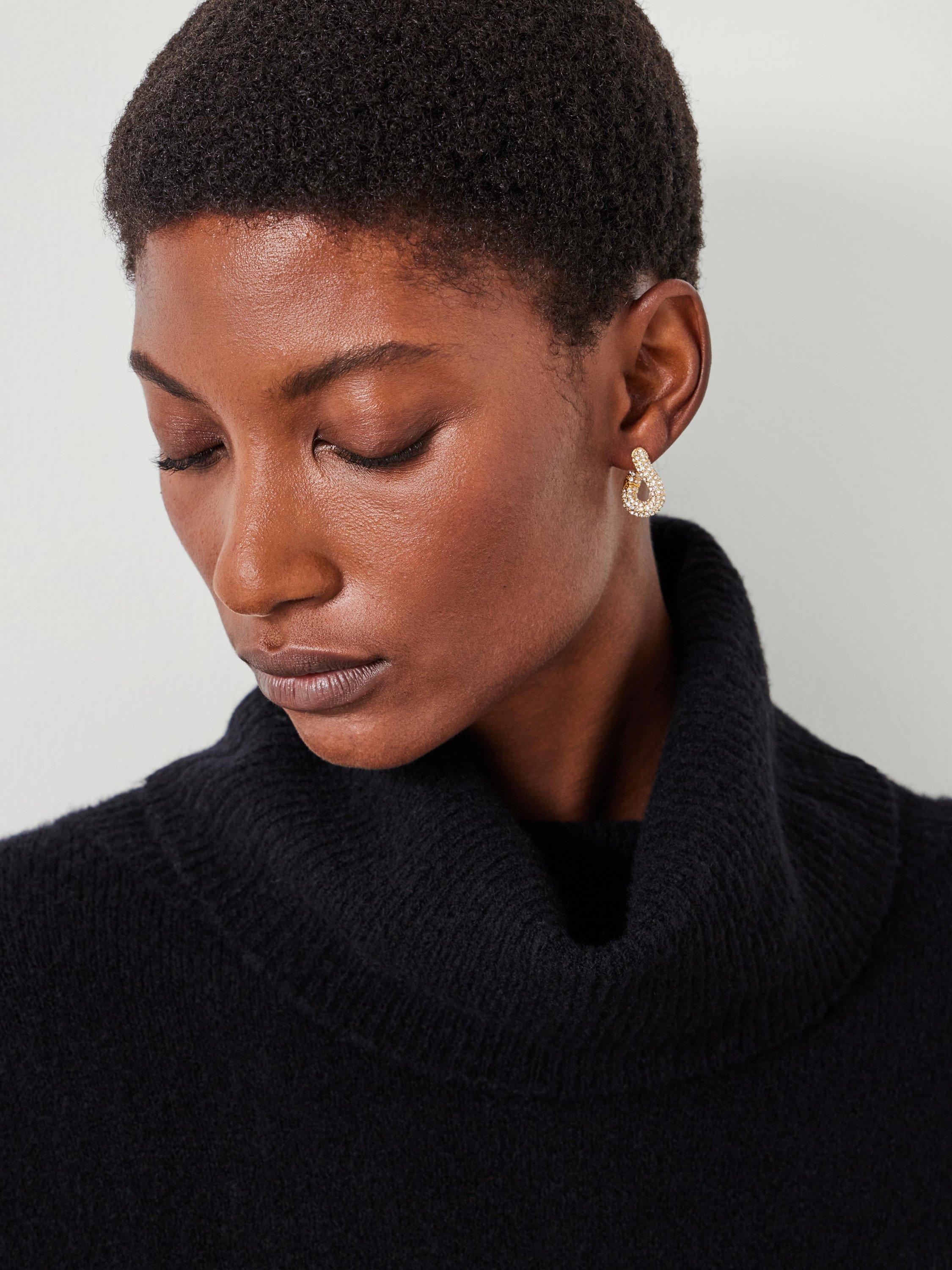 Product image 2 of 5, which shows HUSH Pia Pave Twist Hoop Earrings, Gold