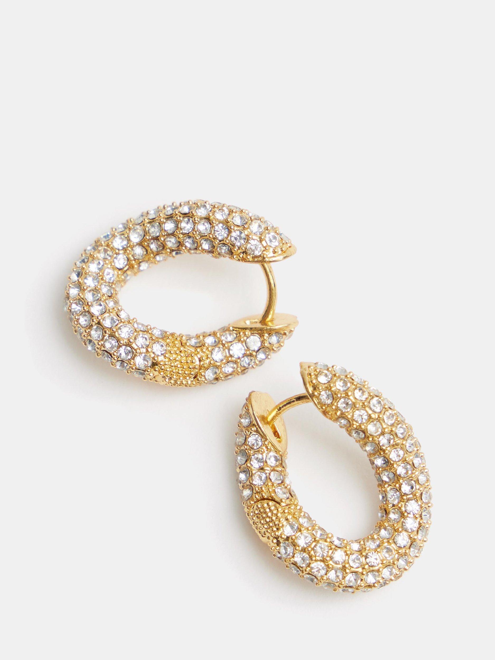 Product image 3 of 5, which shows HUSH Pia Pave Twist Hoop Earrings, Gold