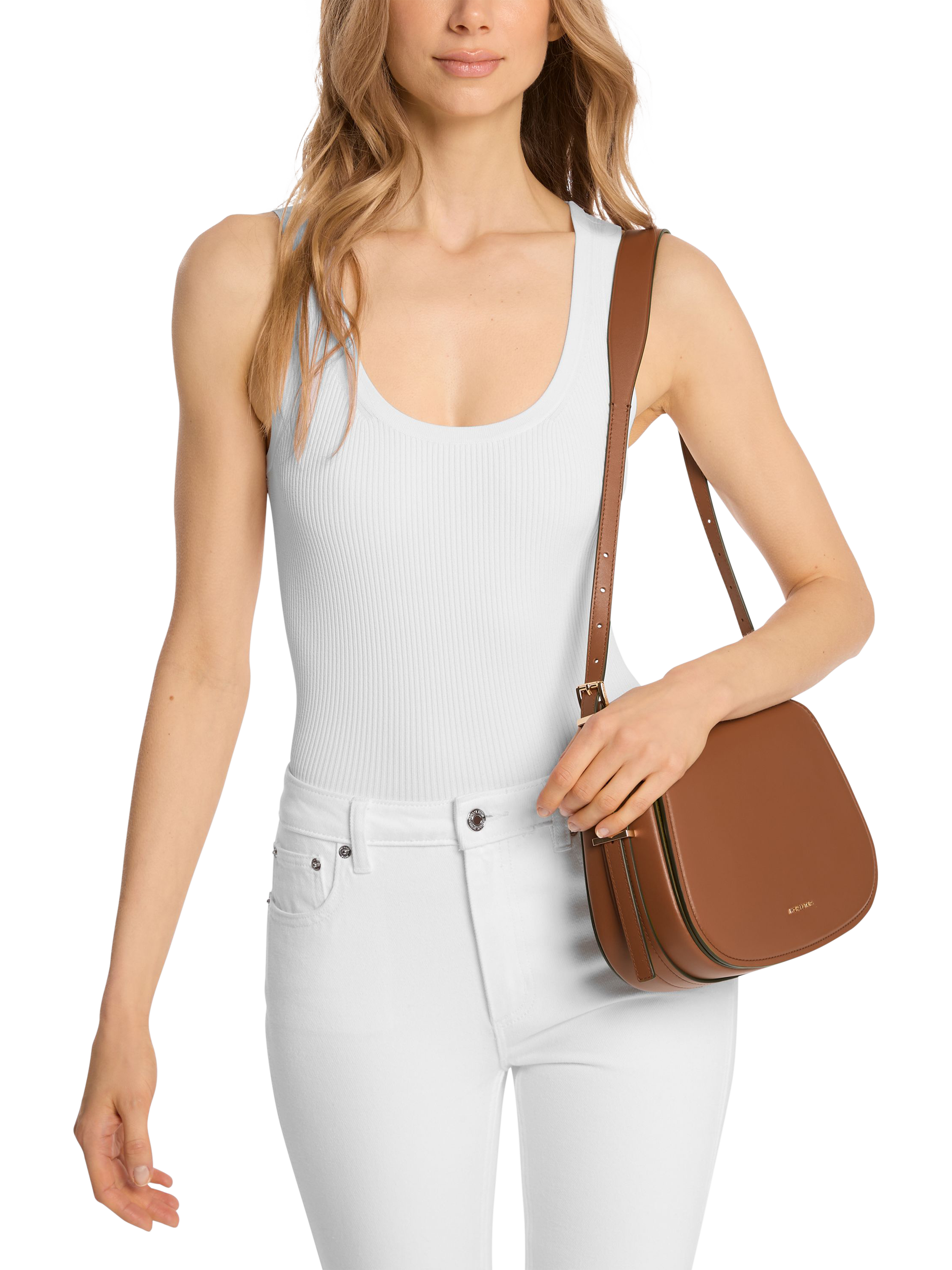 Product image 4 of 4, which shows Michael Kors Lydia Leather Flapover Messenger Bag, Brown