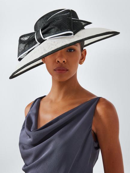 John Lewis Betty Woven East West Downturn Brim Bow Hat, White/Black, White/Black