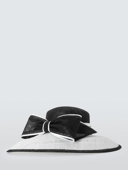 John Lewis Betty Woven East West Downturn Brim Bow Hat, White/Black - view 2, White/Black