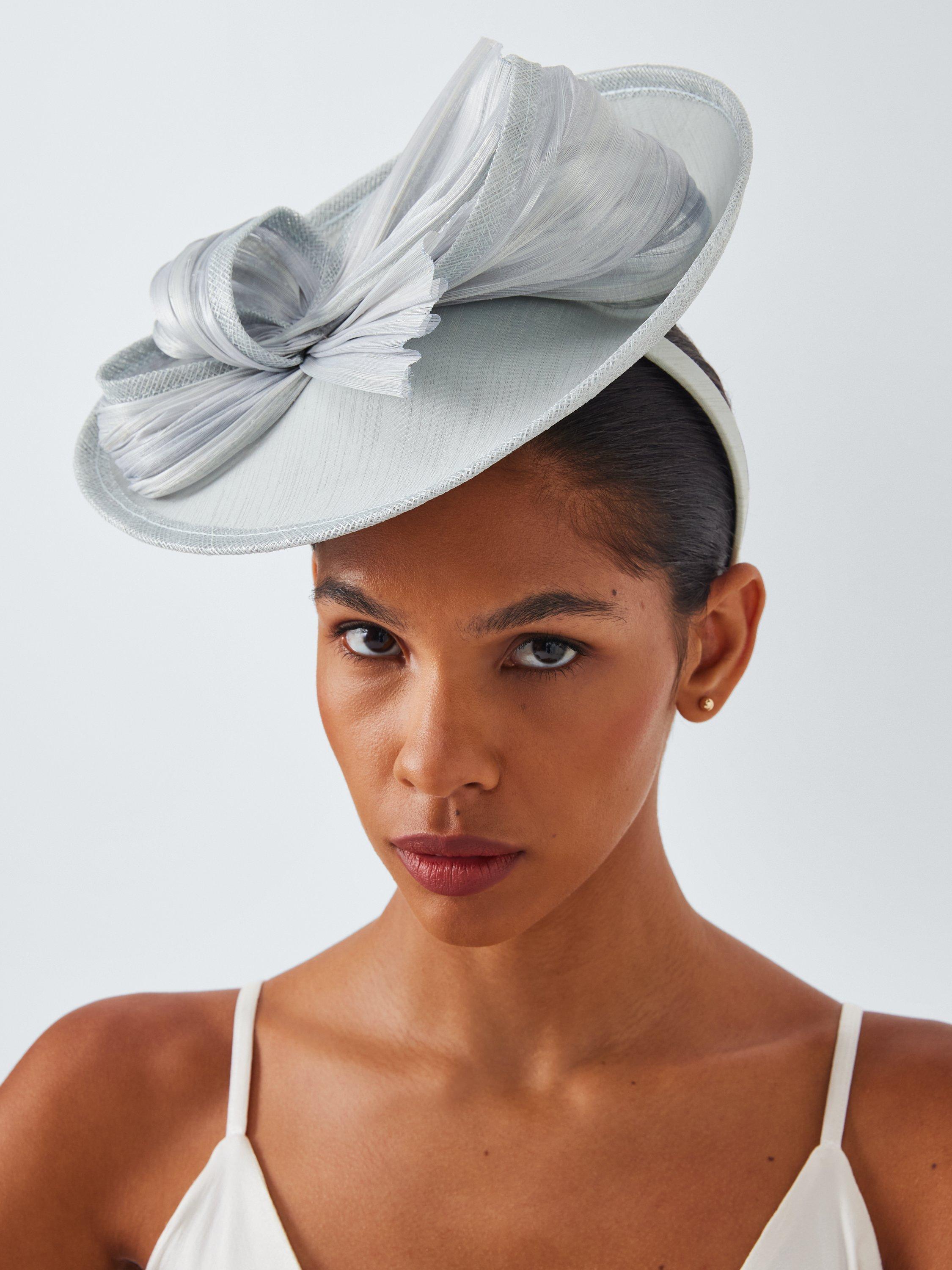 Product image 1 of 4, which shows John Lewis Delphine Satin Upturn Disc Fascinator Hat, Sky