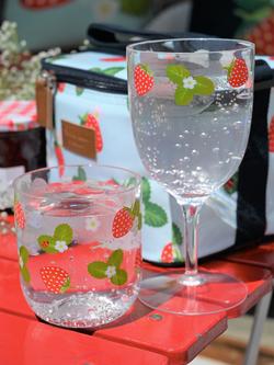 Navigate Strawberries & Cream Plastic Picnic Wine Glass, 350ml, Clear/Red - view 2, Clear And Red