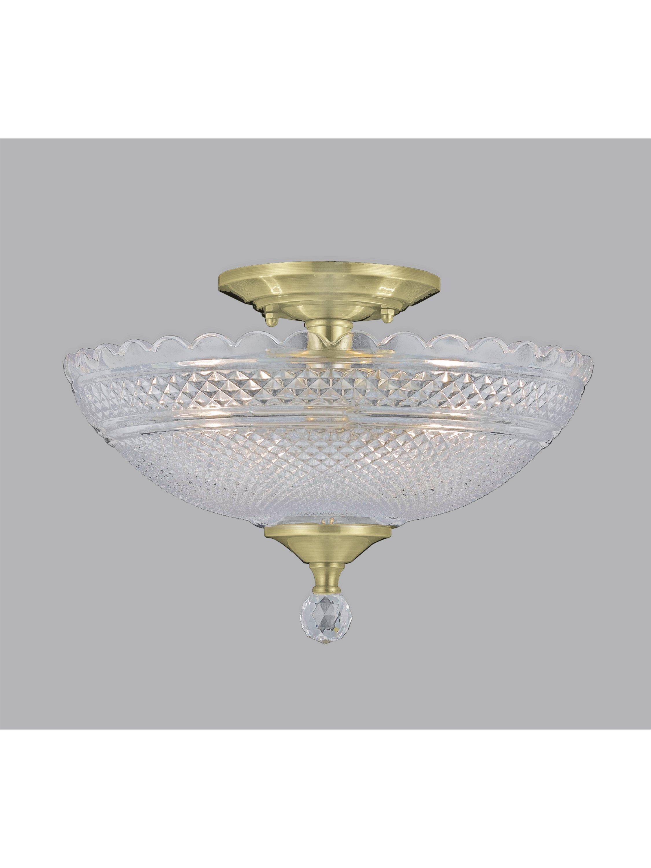 Impex Dallas 2 Light Semi Flush Ceiling Light, Antique Brass