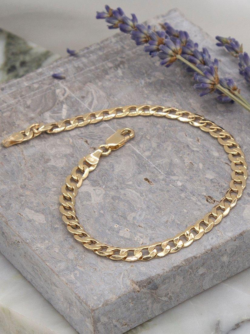 Product image 3 of 4, which shows IBB 18ct Gold Hollow Six Sided Curb Chain Bracelet, Gold