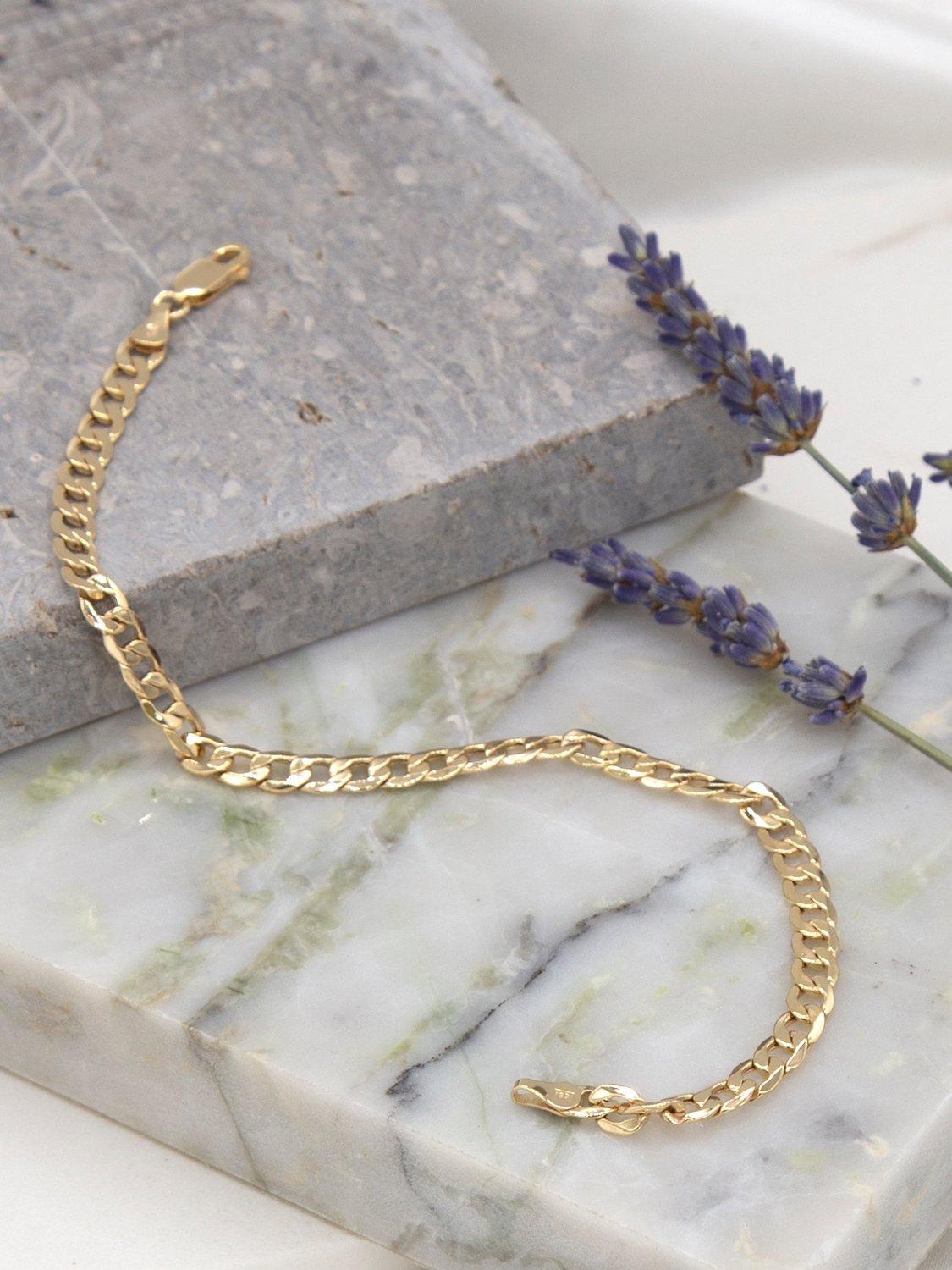 Product image 4 of 4, which shows IBB 18ct Gold Hollow Six Sided Curb Chain Bracelet, Gold