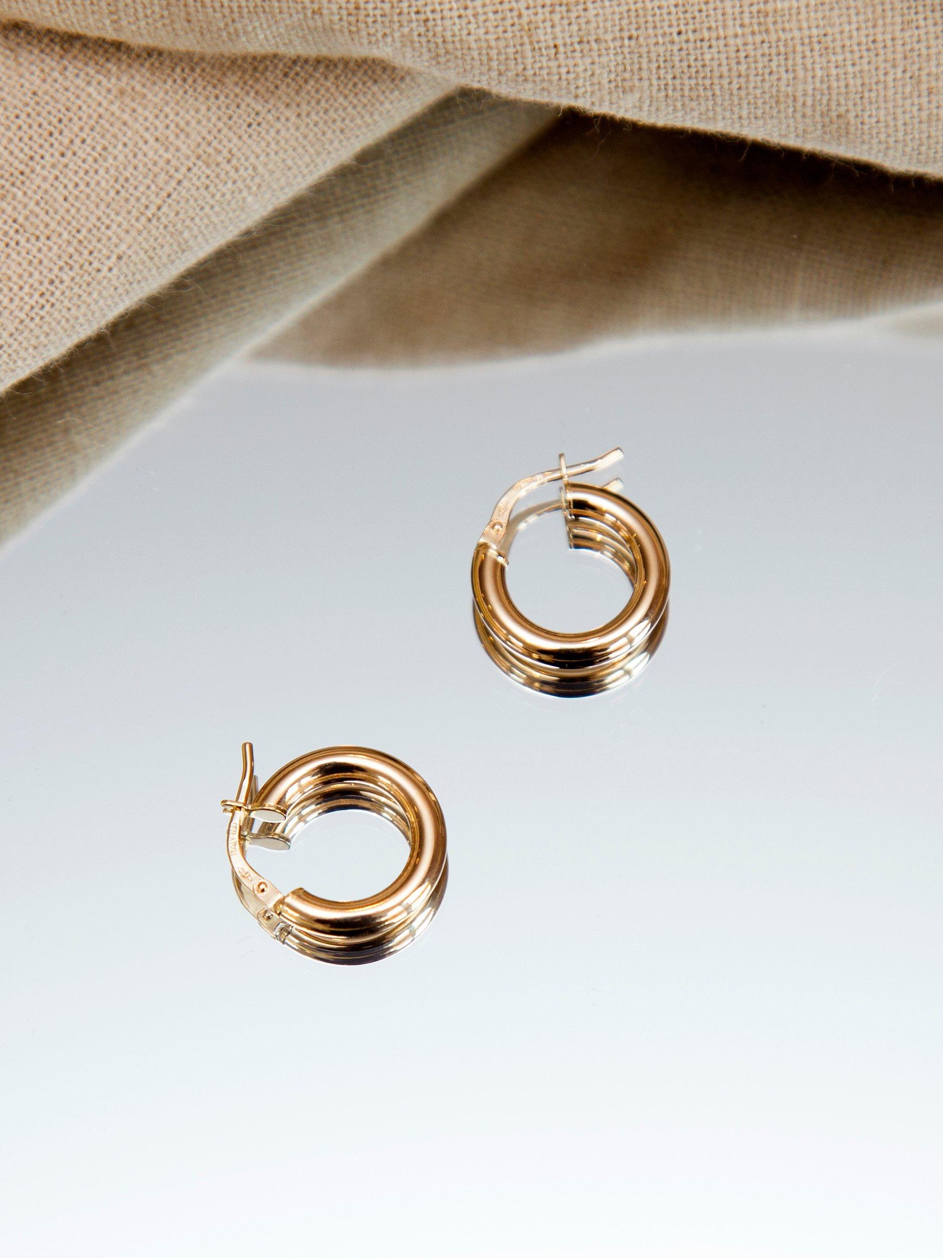 Product image 3 of 5, which shows IBB 18ct Gold Creole Hoop Earrings, Gold