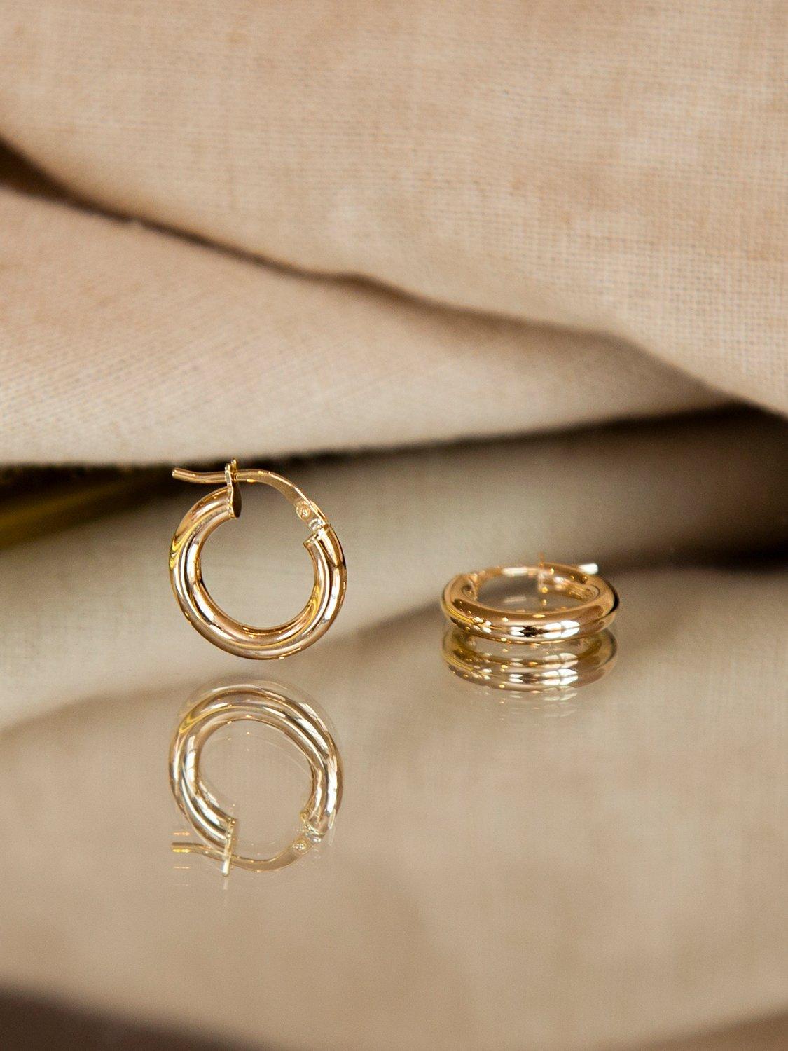 Product image 4 of 5, which shows IBB 18ct Gold Creole Hoop Earrings, Gold