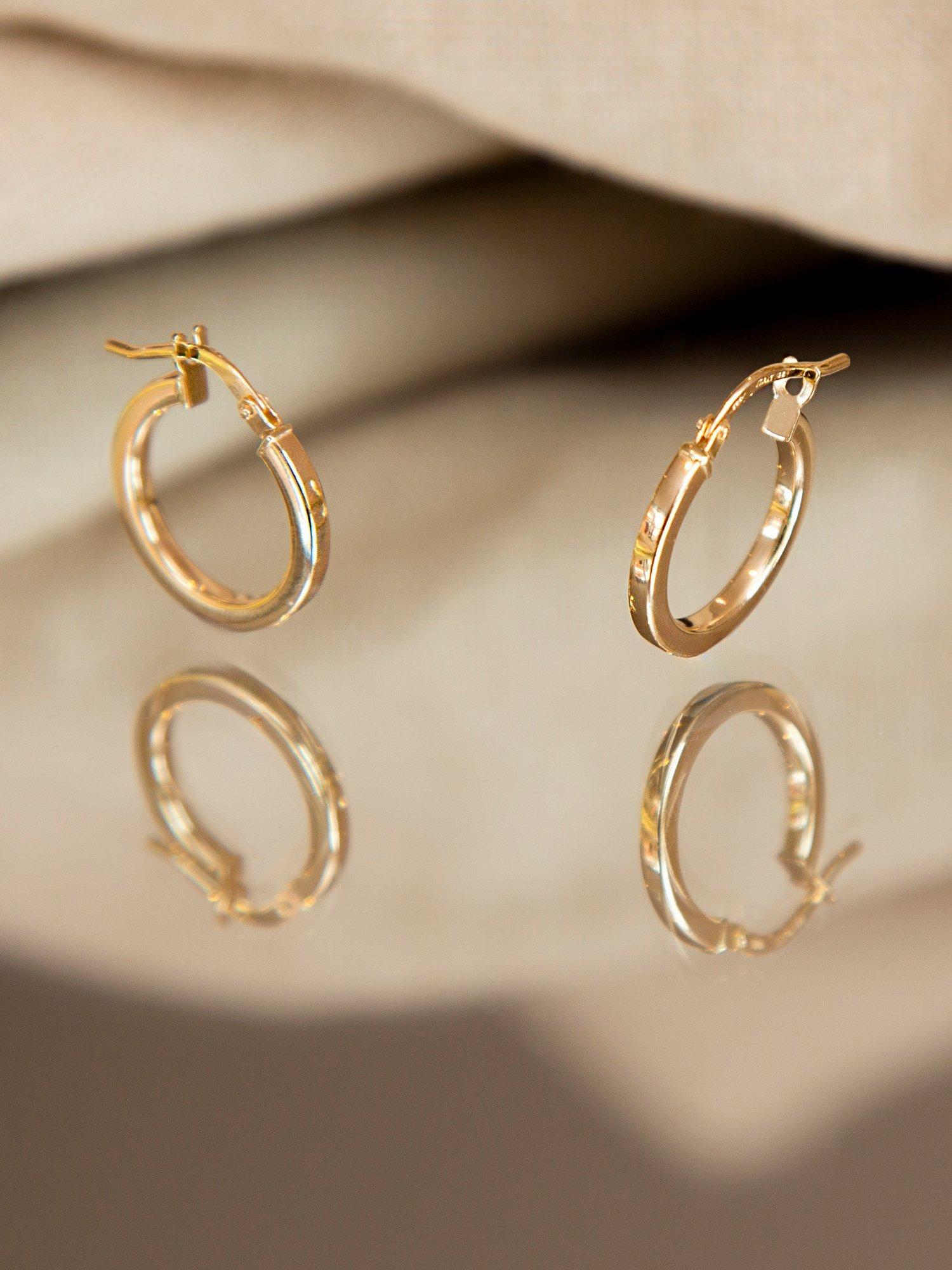 Product image 3 of 5, which shows IBB 18ct Gold Creole Hoop Earrings, Gold