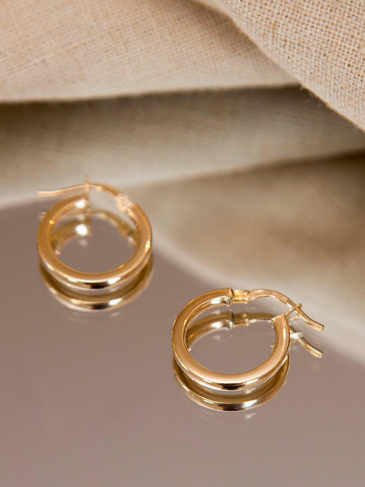 Product image 4 of 5, which shows IBB 18ct Gold Creole Hoop Earrings, Gold