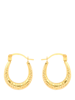 IBB 18ct Gold Patterned Oval Hoop Earrings, Gold, Gold