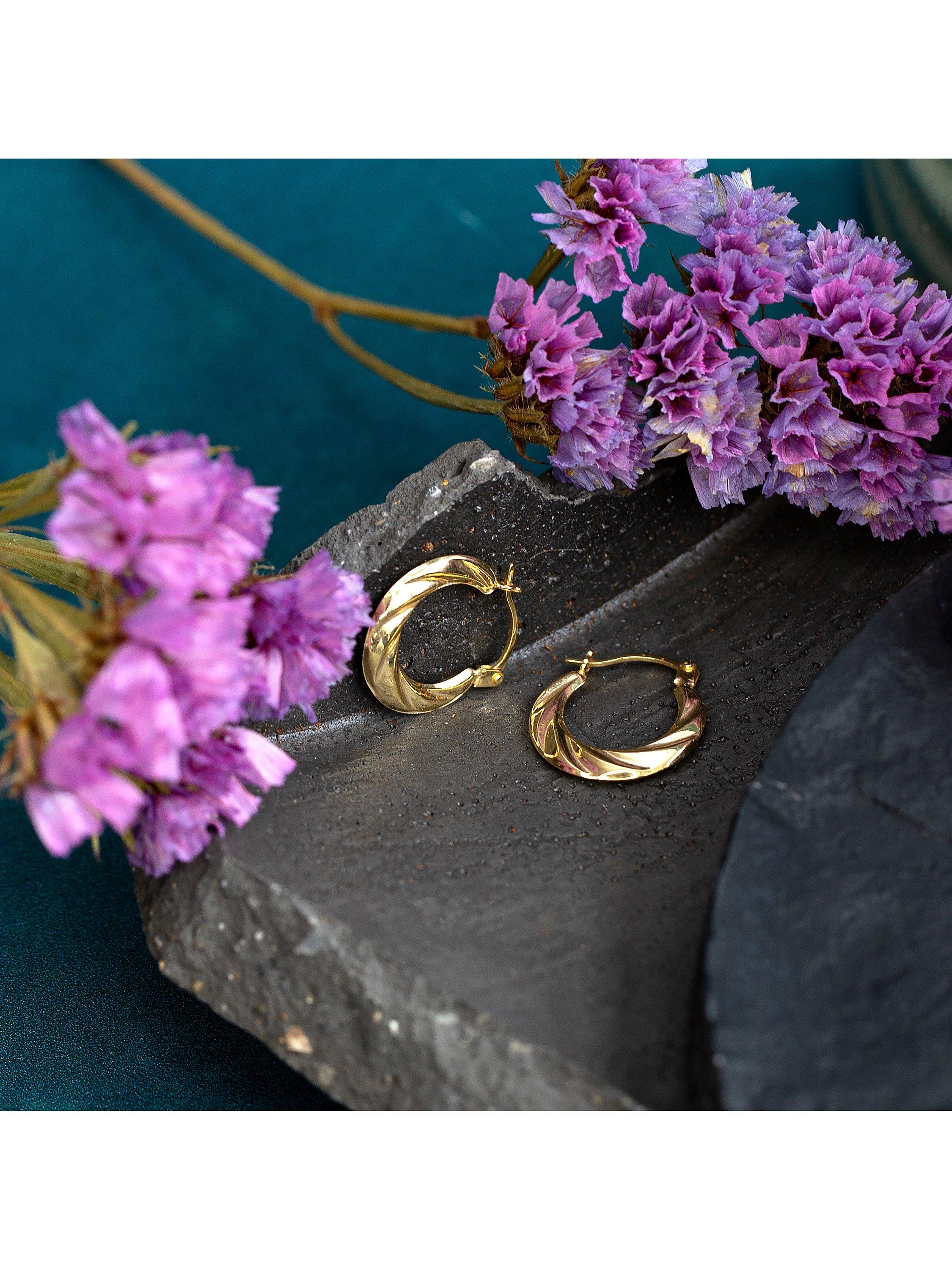 Product image 3 of 5, which shows IBB 18ct Gold Twist Creole Hoop Earrings, Gold