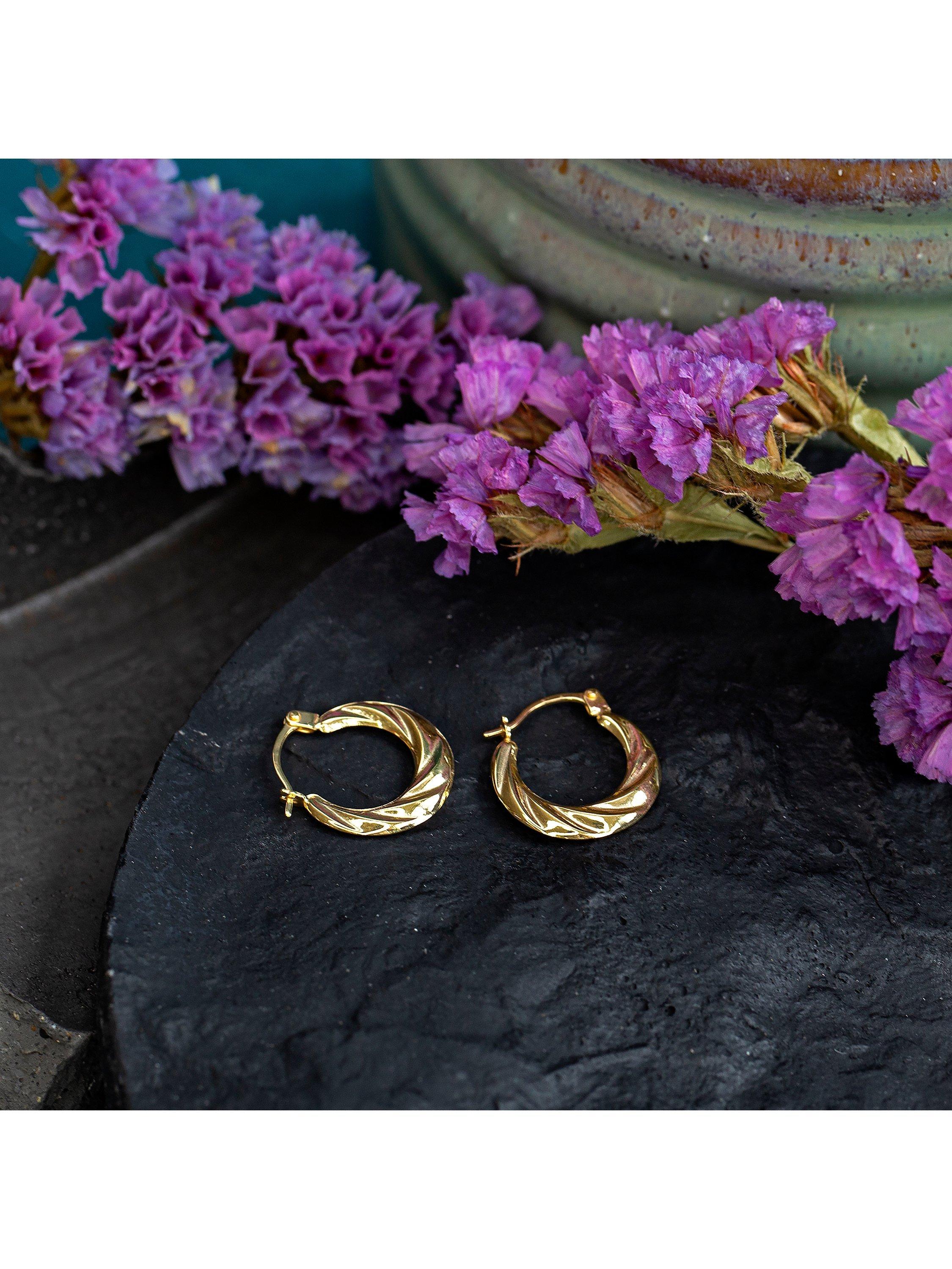 Product image 4 of 5, which shows IBB 18ct Gold Twist Creole Hoop Earrings, Gold
