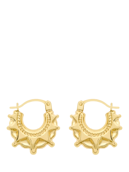 IBB 18ct Gold Star Patterned Creole Hoop Earrings, Gold, Gold