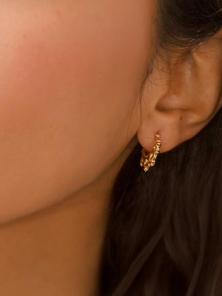 IBB 18ct Gold Star Patterned Creole Hoop Earrings, Gold - view 2, Gold