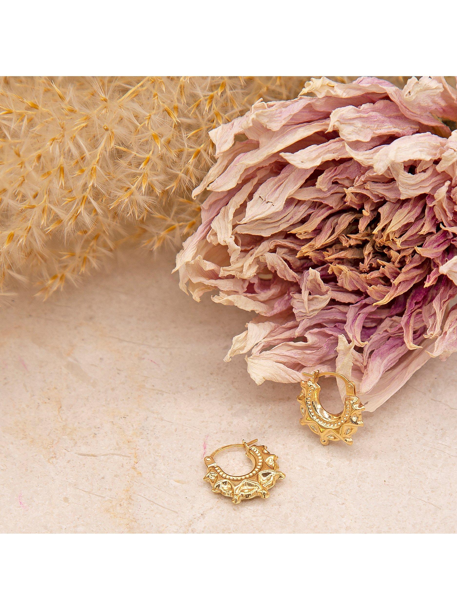 Product image 4 of 6, which shows IBB 18ct Gold Star Patterned Creole Hoop Earrings, Gold