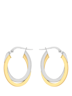 IBB 18ct Two-Tone Gold Oval Crossover Creole Hoop Earrings, Gold/Silver, Gold/Silver