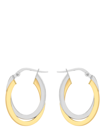 IBB 18ct Two-Tone Gold Oval Crossover Creole Hoop Earrings, Gold/Silver, Gold/Silver