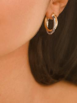 IBB 18ct Two-Tone Gold Oval Crossover Creole Hoop Earrings, Gold/Silver - view 2, Gold/Silver