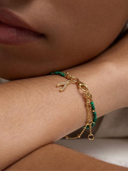 Astley Clarke Fine Biography Malachite Wishbone Bracelet, Gold - view 2, Gold
