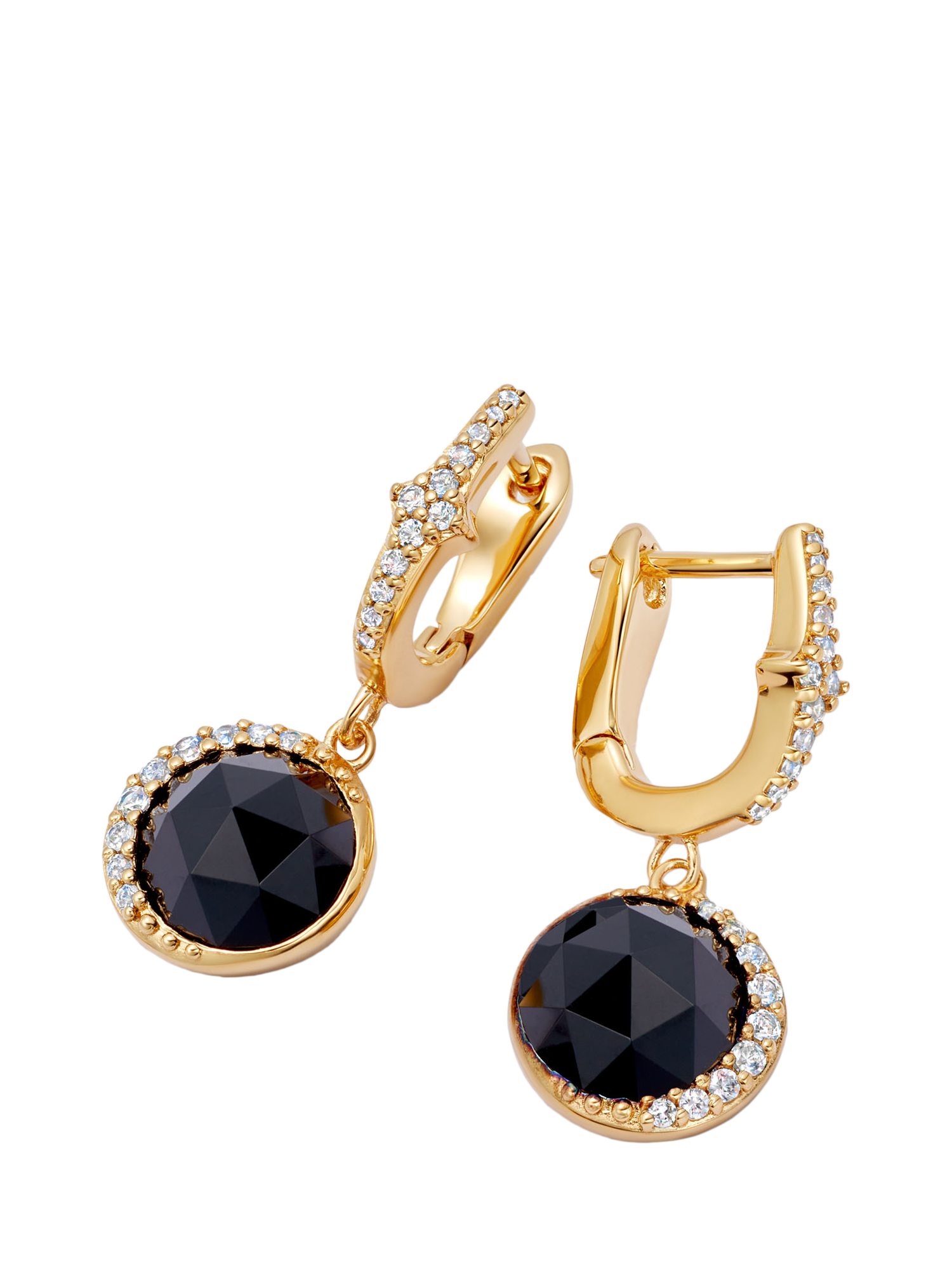 Product image 2 of 4, which shows Astley Clarke Luna Black Onyx Drop Earrings, Gold
