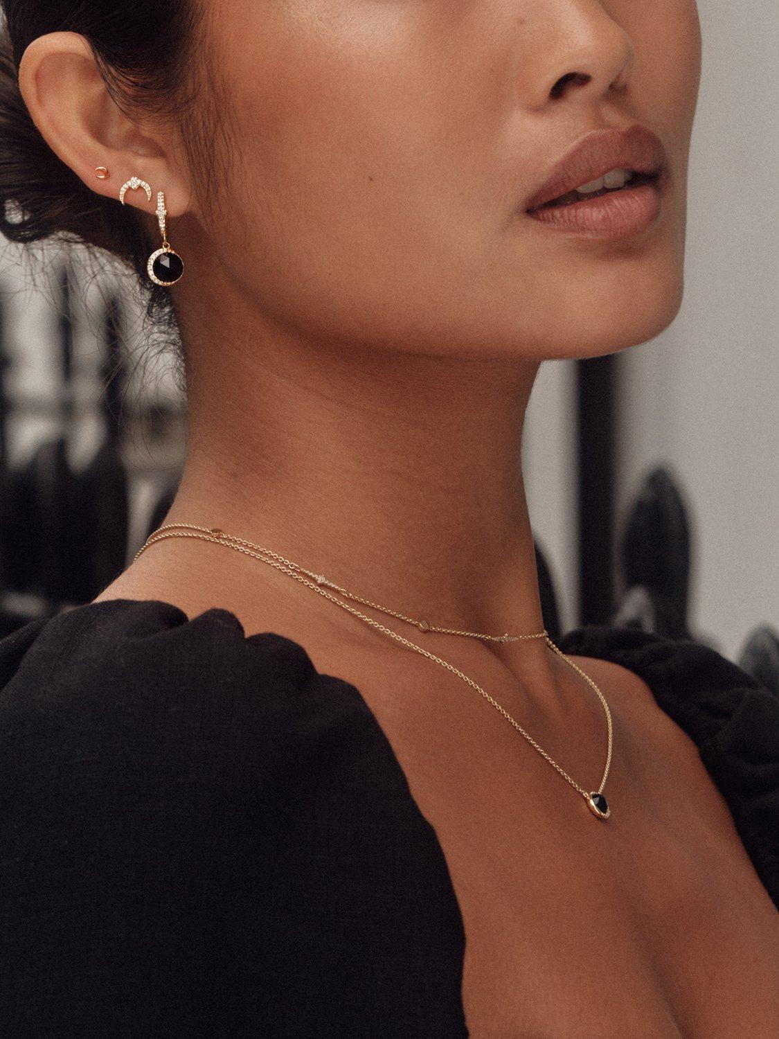 Product image 3 of 4, which shows Astley Clarke Luna Black Onyx Drop Earrings, Gold