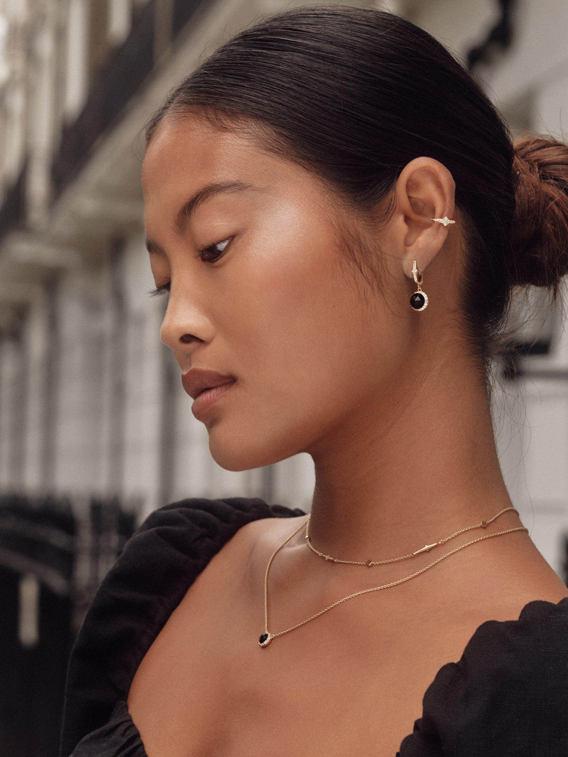 Product image 4 of 4, which shows Astley Clarke Luna Black Onyx Drop Earrings, Gold