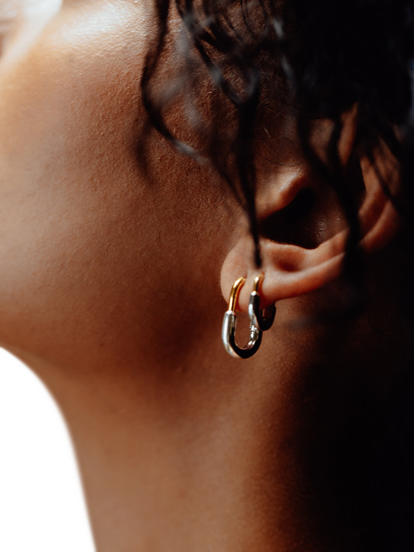 Product image 2 of 4, which shows Astley Clarke Aurora U-Hoop Huggie Earrings, Silver/Gold